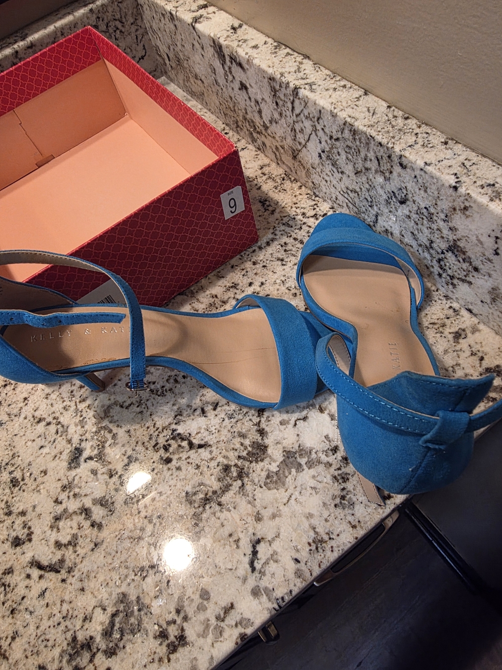 Kelly & Katie Teal Blue Suede Open-Toe Ankle Strap Heels